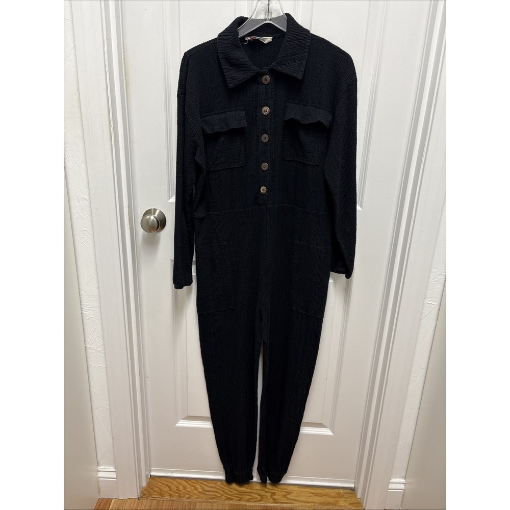 Free People‎ Beach Woman's Black Stretchy Ribbed Jumpsuit - Size XS
